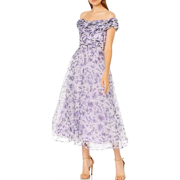 New Shoshanna -Meraki Fleur Clip Dot Purple Midi Dress - Picture 5 of 12